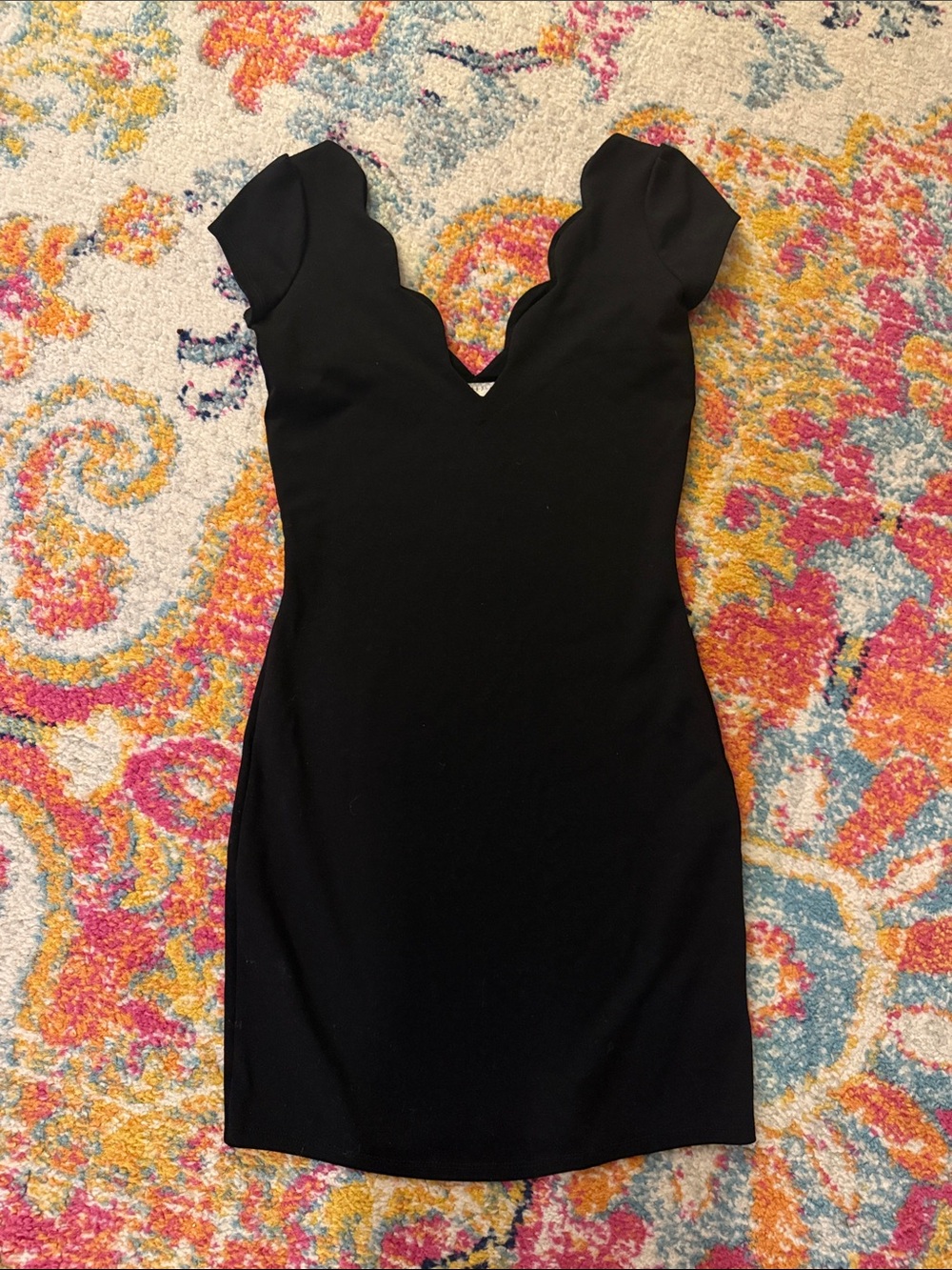 Cooperative Black Scallop V-Neck Mini Dress